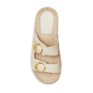 Tory Burch Selby Two-Band logo Espadrille Leather Sandals slide size 10